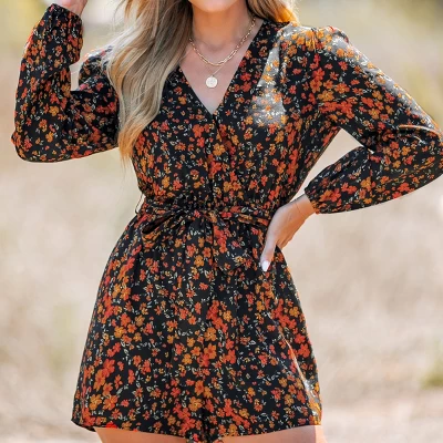Women's Belted Ditsy Floral Print Romper - Cupshe 1 Women's Belted Ditsy Floral Print Romper - Cupshe