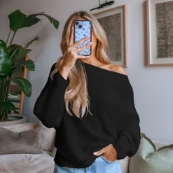 Women's Onyx Crochet One-Shoulder Sweater - Cupshe