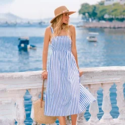 Women's Blue & White Striped Midi Dress With Tie Back - Cupshe -BLAZER GUEST bea43d54 76a6 4967 811d 14cea11c0442