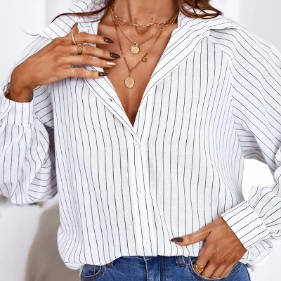 Women's Long Sleeve Pinstripe Blouse Shirt - Cupshe 5 Women's Long Sleeve Pinstripe Blouse Shirt - Cupshe - Image 5