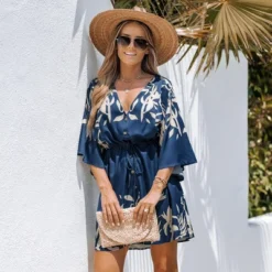 Women's Floral Dolman Sleeve Loose Drawstring Dress - Cupshe