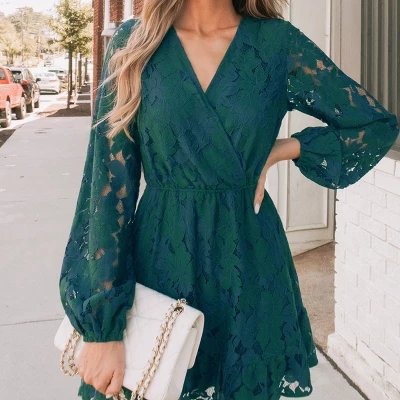 Women's Floral Lace Peasant Sleeve Mini Dress - Cupshe 5 Women's Floral Lace Peasant Sleeve Mini Dress - Cupshe - Image 5