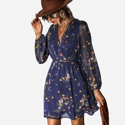 Women's Floral Long Peasant Sleeve Chiffon A-Line Mini Dress - Cupshe 4 Women's Floral Long Peasant Sleeve Chiffon A-Line Mini Dress - Cupshe - Image 4