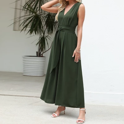 Women's Green V-Neck Wide Leg Jumpsuit With Waist Tie - Cupshe 3 Women's Green V-Neck Wide Leg Jumpsuit With Waist Tie - Cupshe - Image 3