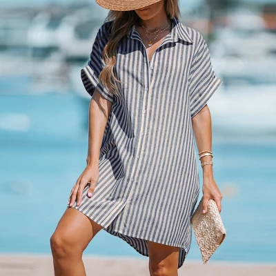 Women's Striped Mini Shirt Dress - Cupshe 2 Women's Striped Mini Shirt Dress - Cupshe - Image 2