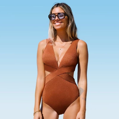 Women's Metallic Plunge Cutout One Piece Swimsuit - Cupshe 6 Women's Metallic Plunge Cutout One Piece Swimsuit - Cupshe - Image 6