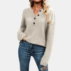 Women's Textured Half-Button Drop Shoulder Sweater -Cupshe -BLAZER GUEST c265e233 4d82 4c8b 8e8c 6988bd39e2e4