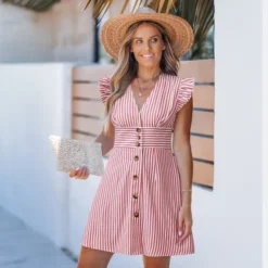 Women's Striped Button-Down Ruffle Sleeve Dress - Cupshe 6 Women's Striped Button-Down Ruffle Sleeve Dress - Cupshe -BLAZER GUEST c29dcd81 3646 475e 81c4 935a1c96064c
