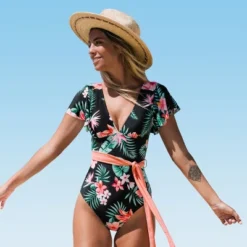 Women's V Neck Ruffle One Piece Swimsuit Tropical Floral Bathing Suit - Cupshe -BLAZER GUEST c63355d2 413a 437b 9c6b 054f4bed6fd0