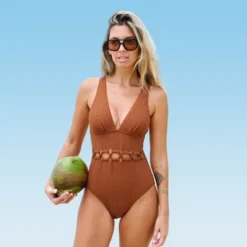 Women's Cutout Ribbed One Piece Swimsuit -Cupshe -BLAZER GUEST c6352b80 48a1 445f 8c85 e946bf342221