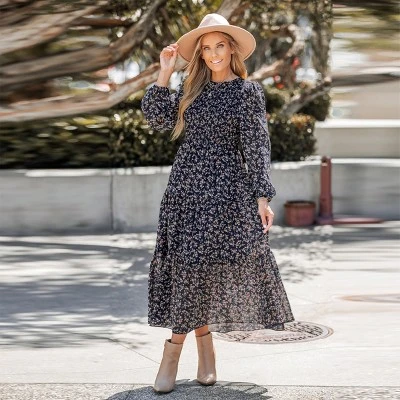 Women's Ditsy Floral Round Neck Maxi Dress - Cupshe 2 Women's Ditsy Floral Round Neck Maxi Dress - Cupshe - Image 2