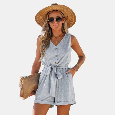 Women's Belted V-Neck Sleeveless Romper -Cupshe 8 Women's Belted V-Neck Sleeveless Romper -Cupshe - Image 8