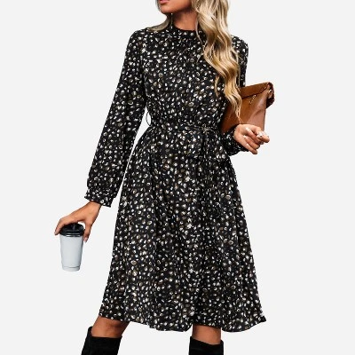 Women's Long Sleeve Speckled Print A Line Midi Dress - Cupshe -Black 4 Women's Long Sleeve Speckled Print A Line Midi Dress - Cupshe -Black - Image 4