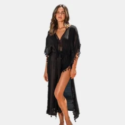 Women's Cover Up Tassel Trim Belted Side Split Midi Length Beachwear-Cupshe -BLAZER GUEST c97c0181 e0e3 4870 aca0 cf62e9ad6a87