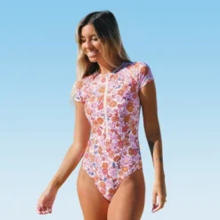 Women's Floral Short Sleeve Rash Guard Zipper Front One Piece Swimsuit - Cupshe -BLAZER GUEST ca061083 9818 4282 a21f 3c2605b5780b