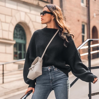 Women's Onyx Rib Bishop Sleeve Sweater - Cupshe 3 Women's Onyx Rib Bishop Sleeve Sweater - Cupshe - Image 3