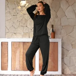 Women's Cozy Elastic Waist Long Sleeves & Pants Pajama Sets - Cupshe