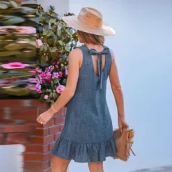 Women's Charming Chambray Back Tie Ruffle Dress - Cupshe -BLAZER GUEST cb472d02 0cf0 4dee 9b95 db8cfa3f92a3