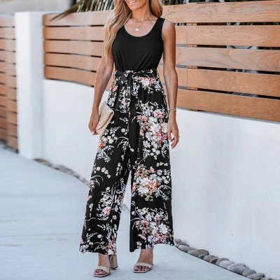 Women's Belted Floral Wide Leg Jumpsuit - Cupshe 3 Women's Belted Floral Wide Leg Jumpsuit - Cupshe - Image 3
