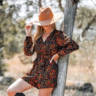 Women's Belted Ditsy Floral Print Romper - Cupshe 2 Women's Belted Ditsy Floral Print Romper - Cupshe - Image 2