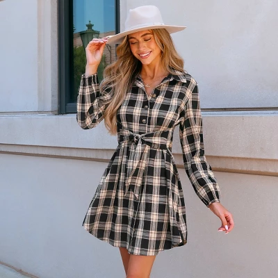 Women's Belted Plaid Mini Shirt Dress - Cupshe 2 Women's Belted Plaid Mini Shirt Dress - Cupshe - Image 2