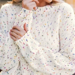 Women's Rainbow Pom Pom Drop Sleeve Sweater - Cupshe