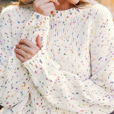 Women's Rainbow Pom Pom Drop Sleeve Sweater - Cupshe 1 Women's Rainbow Pom Pom Drop Sleeve Sweater - Cupshe