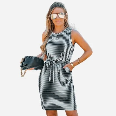 Women's Belted Striped Mini Dress - Cupshe 6 Women's Belted Striped Mini Dress - Cupshe - Image 6