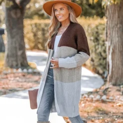 Women's Striped Purl Knit Open Front Cardigan - Cupshe