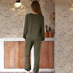 Women's Cozy Elastic Waist Long Sleeves & Pants Pajama Sets - Cupshe -BLAZER GUEST d057cfe4 901e 47f4 8102 201ed84343b8