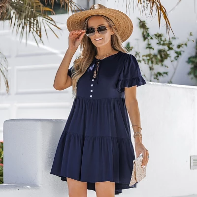 Women's Tie Neck Button-Front Babydoll Dress - Cupshe 5 Women's Tie Neck Button-Front Babydoll Dress - Cupshe - Image 5