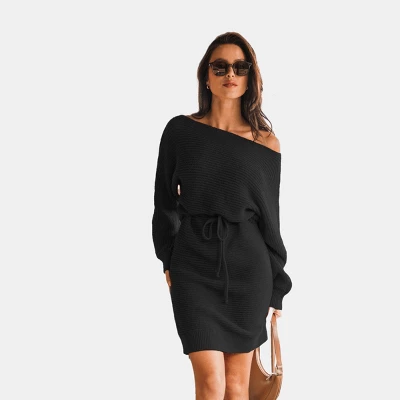 Women's One Shoulder Drawstring Mini Sweater Dress - Cupshe 7 Women's One Shoulder Drawstring Mini Sweater Dress - Cupshe - Image 7