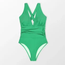 Women's Plus Size One Piece Swimsuit Deep V Neck Ruched Self Tie Bathing Suit -Cupshe - Green -BLAZER GUEST d235cb48 5ef9 4bbb 9d20 857bf6e141a9