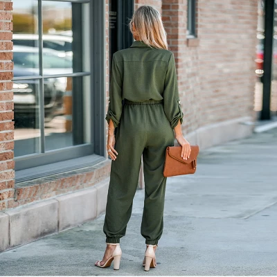 CUPSHE Women's Dark Forest Green Button-Front Jumpsuit 3 CUPSHE Women's Dark Forest Green Button-Front Jumpsuit - Image 3