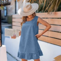 Women's Casual Denim Mini Dress With Ruffle Trim- Cupshe -BLAZER GUEST d302b664 78d0 4845 8d25 68dddc553b1f