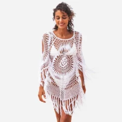 Women's Floral Crochet With Fringe Trim Cover Up Above Knee Length Beachwear- Cupshe -BLAZER GUEST d3a70b80 f27c 4e62 8b81 7bdd2f175c06
