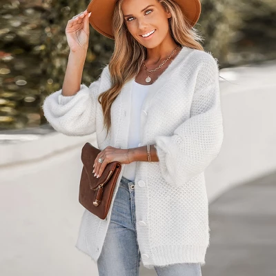 Women's Brushed Honeycomb Knit Cardigan - Cupshe 2 Women's Brushed Honeycomb Knit Cardigan - Cupshe - Image 2
