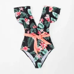 Women's V Neck Ruffle One Piece Swimsuit Tropical Floral Bathing Suit - Cupshe -BLAZER GUEST d7280075 80ab 48eb bc37 7913020612e3