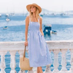 Women's Blue & White Striped Midi Dress With Tie Back - Cupshe -BLAZER GUEST d7a86a48 56e4 486a b0a6 b77431b21737
