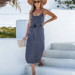 Women's Striped Drawstring Waist Midi Dress - Cupshe 10 Women's Striped Drawstring Waist Midi Dress - Cupshe -BLAZER GUEST d8cef4ae f05d 445e a250 1255d7818068