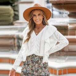 Women's Cutout Ruffled Button-Front Cardigan - Cupshe -BLAZER GUEST db006e6c 8cfe 4c45 8670 9d8d76cba0ba