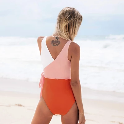 Women's Color Block Tie Side One Piece Swimsuit - Cupshe 1 Women's Color Block Tie Side One Piece Swimsuit - Cupshe