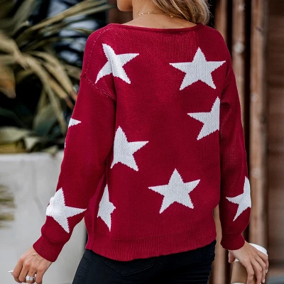 Women's Star Pattern V-Neck Drop Sleeve Sweater - Cupshe 4 Women's Star Pattern V-Neck Drop Sleeve Sweater - Cupshe - Image 4