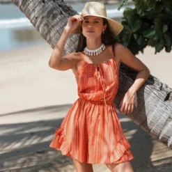 Women's Striped Tie Front Ruffled Romper -Cupshe -BLAZER GUEST dd113ffa d531 4a6f 84e6 c5d1875bc1da