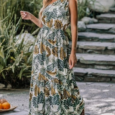 CUPSHE Women's Tropical Leaf One-Shoulder A-shape Dress 5 CUPSHE Women's Tropical Leaf One-Shoulder A-shape Dress - Image 5