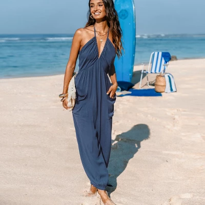 Women's Plunge Halter Jogger Jumpsuit - Cupshe 2 Women's Plunge Halter Jogger Jumpsuit - Cupshe - Image 2