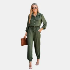 CUPSHE Women's Dark Forest Green Button-Front Jumpsuit 9 CUPSHE Women's Dark Forest Green Button-Front Jumpsuit -BLAZER GUEST de404ed8 3cbb 4e70 8103 9c10edece73c