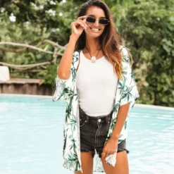 Women's Palm Tree Tie Front Shirt - Cupshe