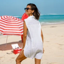 Women's Striped Split Neck Cover-Up Dress - Cupshe -BLAZER GUEST dff1be00 9655 44be 90d3 b691cceedd80