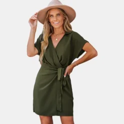 Women's Belted Short Sleeve Wrap Dress - Cupshe -BLAZER GUEST e13de2fa 013a 4d50 bc30 6c37552a188e